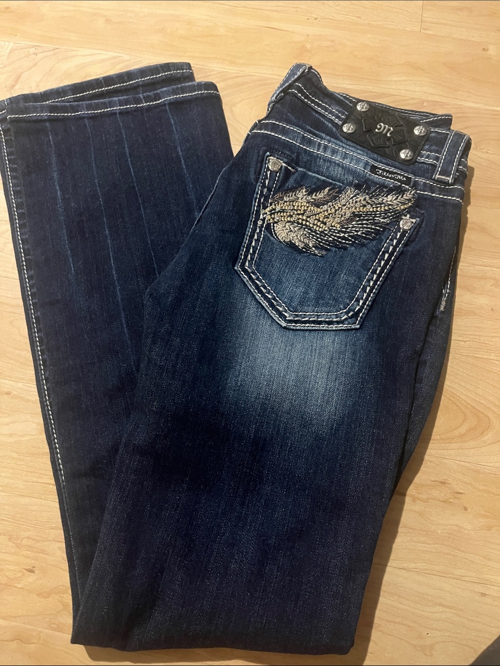 Miss Me Dark Indigo Bootcut Jeans with Embroidered Pocket